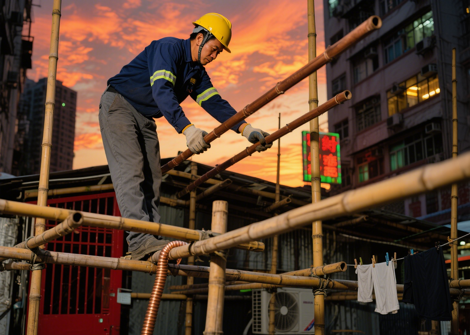 工人在搭建竹棚 工人在搭建竹棚